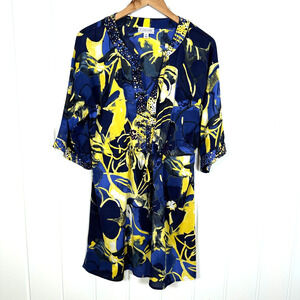 St. John Sport Tunic Top Women Medium‎ Silk Blend Floral Beach Cover Up Resort